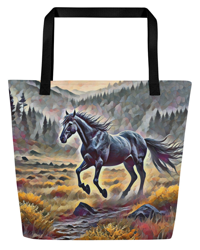Oregon Running Horse - Digital Art - Large 16x20 Tote Bag W/Pocket