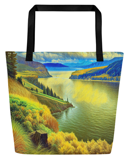 Columbia River Gorge - Digital Art - Large 16x20 Tote Bag W/Pocket