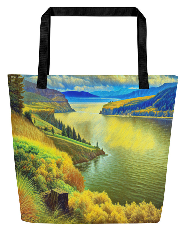 Columbia River Gorge - Digital Art - Large 16x20 Tote Bag W/Pocket