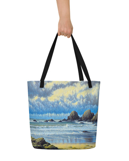 Oregon Coast - Digital Art - Large Tote Bag W/Pocket
