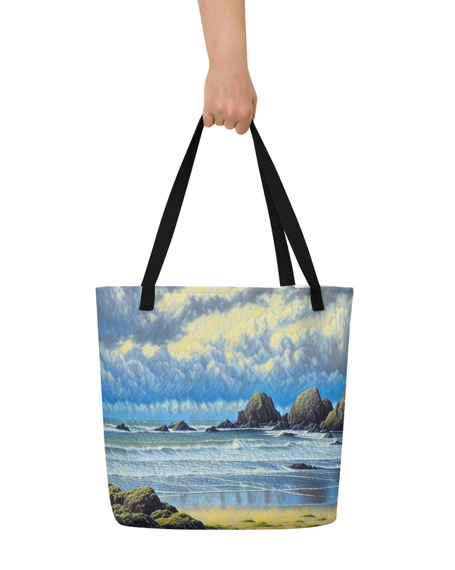 Oregon Coast - Digital Art - Large Tote Bag W/Pocket
