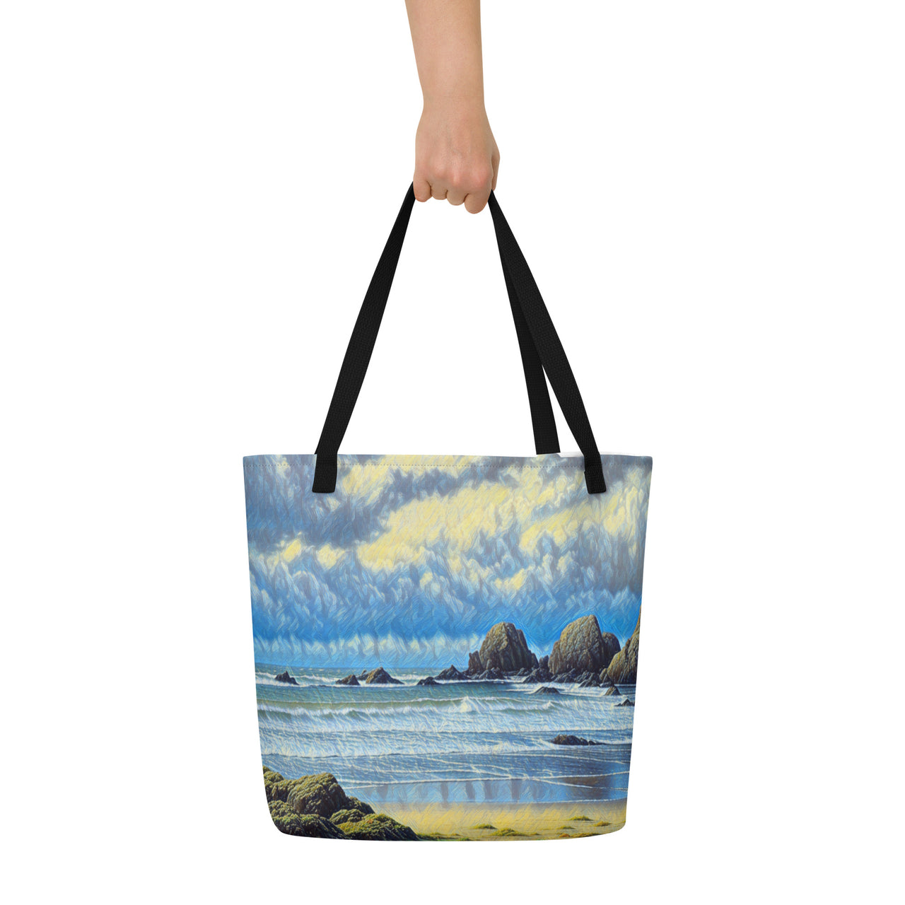 Oregon Coast - Digital Art - Large Tote Bag W/Pocket