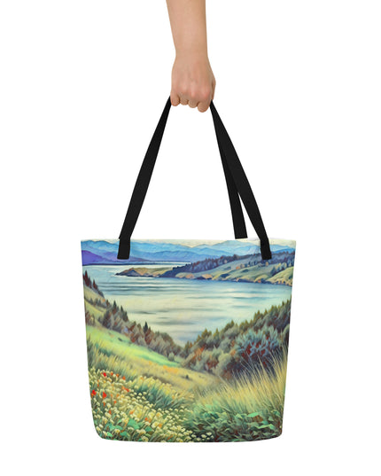 Columbia River - Digital Art - Large 16x20 Tote Bag W/Pocket