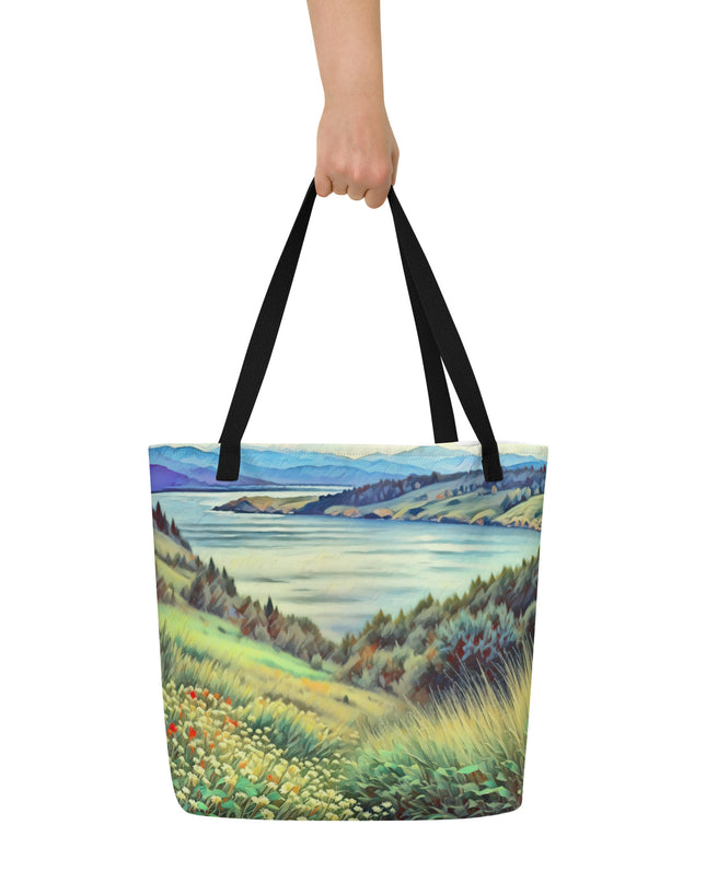 Columbia River - Digital Art - Large 16x20 Tote Bag W/Pocket