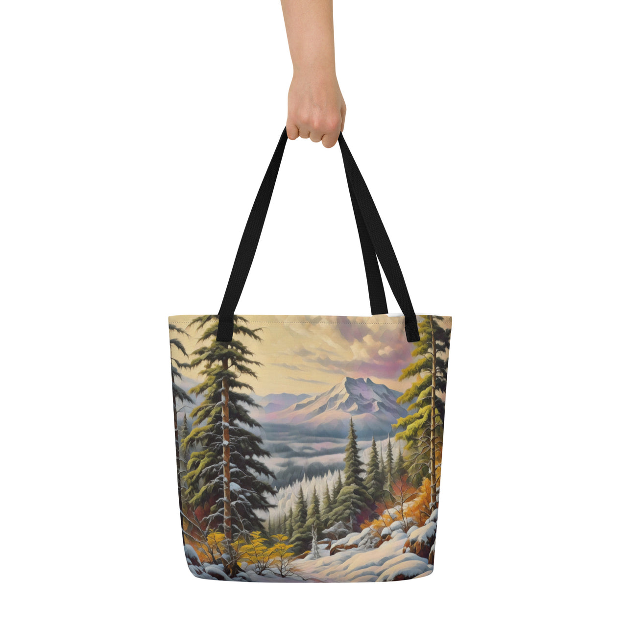 Winter Trail - Digital Art - Large 16x20 Tote Bag W/Pocket