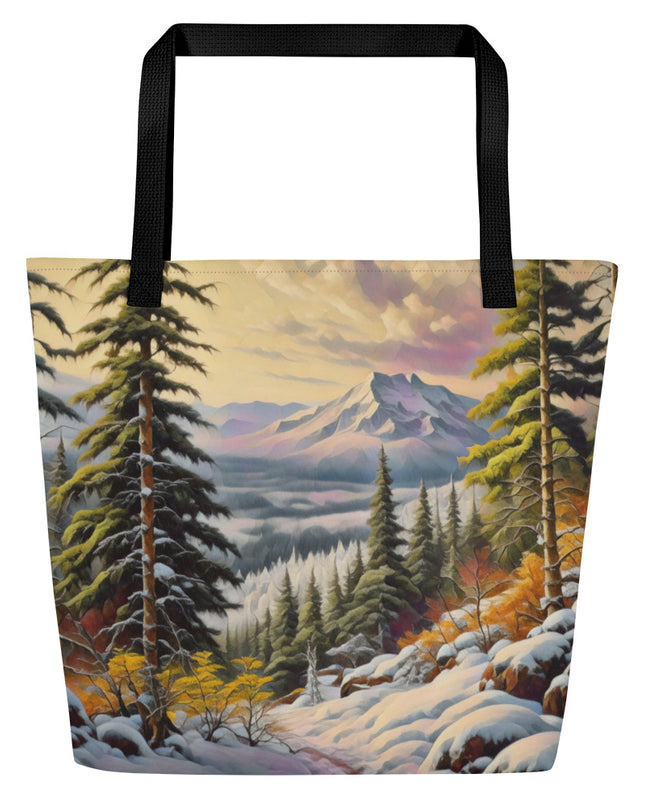 Winter Trail - Digital Art - Large 16x20 Tote Bag W/Pocket