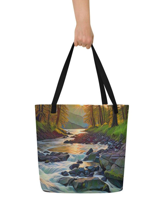 Oregon Stream - Digital Art - Large 16x20 Tote Bag W/Pocket $34.95