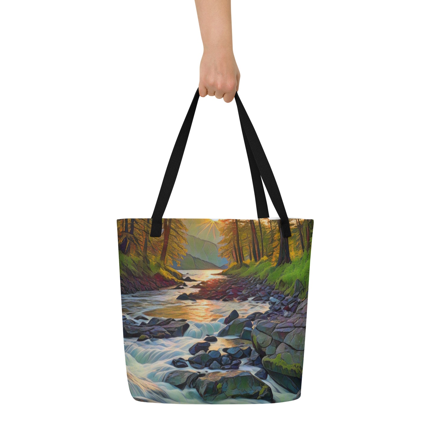 Oregon Stream - Digital Art - Large 16x20 Tote Bag W/Pocket $34.95