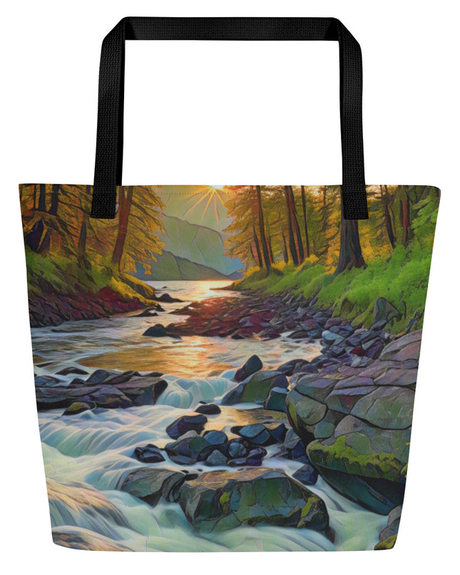 Oregon Stream - Digital Art - Large 16x20 Tote Bag W/Pocket $34.95