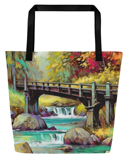 Oregon Bridge - Digital Art - Large 16x20 Tote Bag W/Pocket