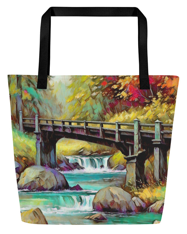 Oregon Bridge - Digital Art - Large 16x20 Tote Bag W/Pocket