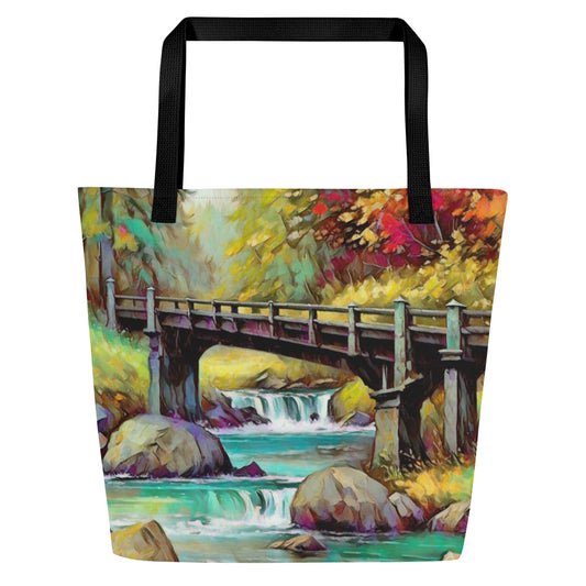 Oregon Bridge - Digital Art - Large 16x20 Tote Bag W/Pocket