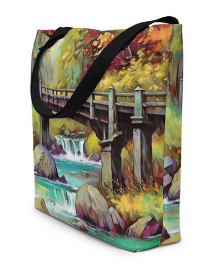 Oregon Bridge - Digital Art - Large 16x20 Tote Bag W/Pocket