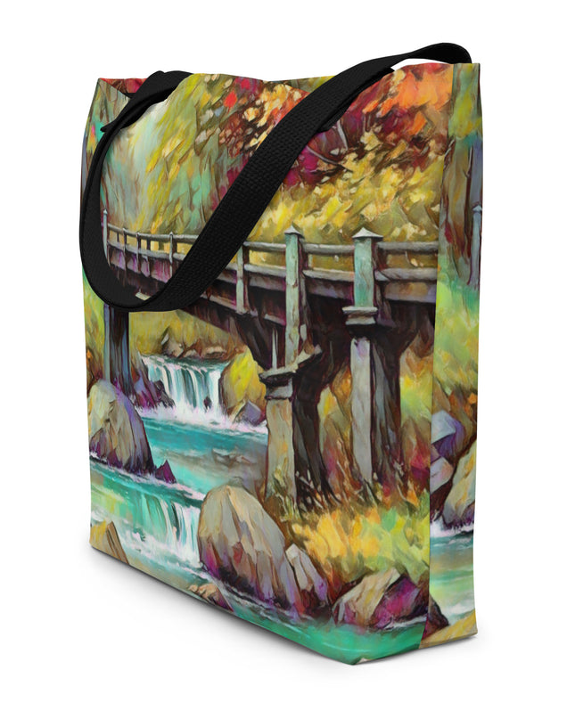Oregon Bridge - Digital Art - Large 16x20 Tote Bag W/Pocket