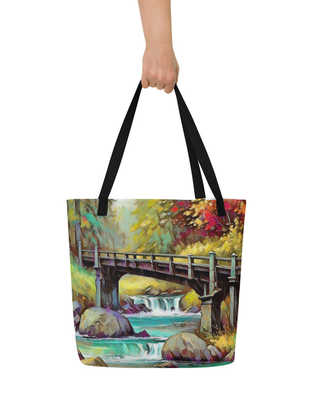 Oregon Bridge - Digital Art - Large 16x20 Tote Bag W/Pocket