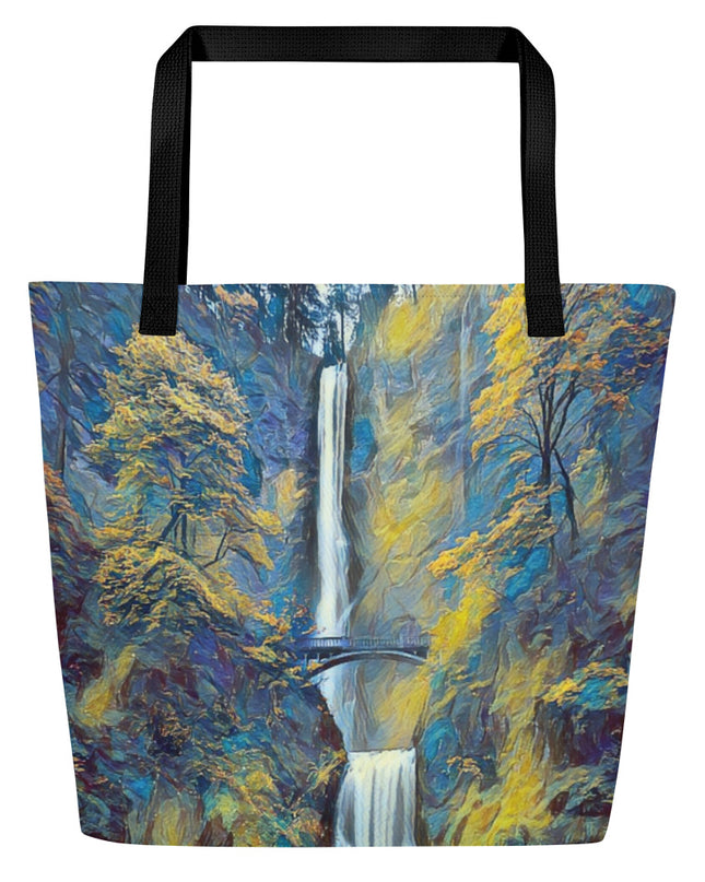 Multnomah Falls - Oregon - Digital Art - Large 16x20 Tote Bag W/Pocket