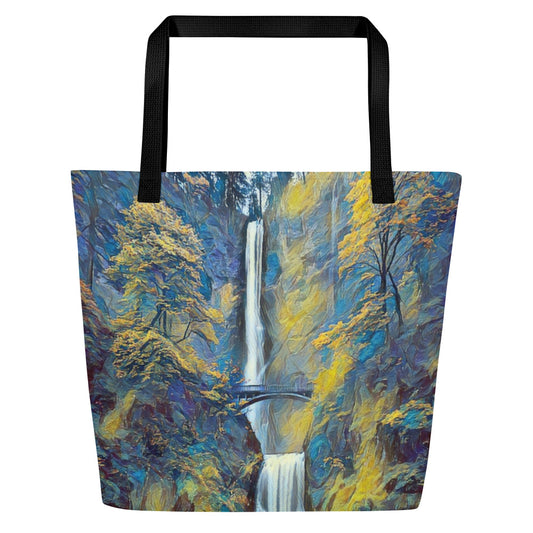 Multnomah Falls - Oregon - Digital Art - Large 16x20 Tote Bag W/Pocket