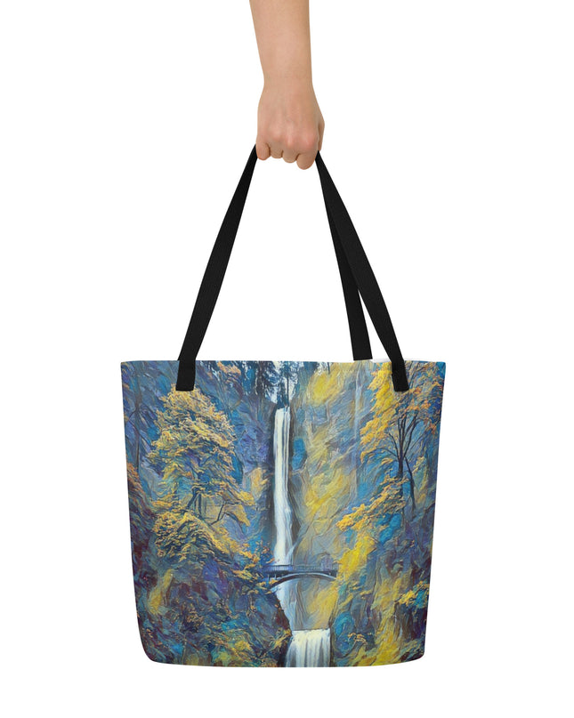 Multnomah Falls - Oregon - Digital Art - Large 16x20 Tote Bag W/Pocket