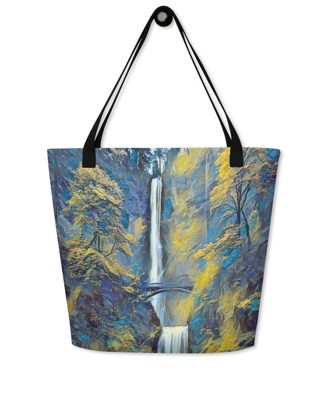Multnomah Falls - Oregon - Digital Art - Large 16x20 Tote Bag W/Pocket