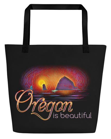 Oregon is Beautiful - Oregon - Digital Art - Large 16x20 Tote Bag W/Pocket