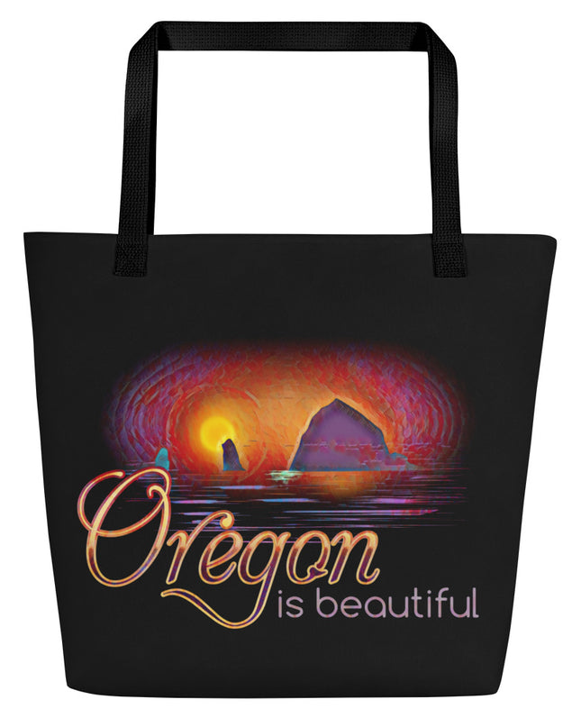 Oregon is Beautiful - Oregon - Digital Art - Large 16x20 Tote Bag W/Pocket