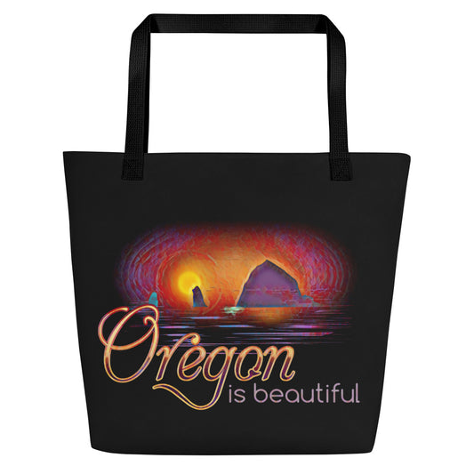 Oregon is Beautiful - Oregon - Digital Art - Large 16x20 Tote Bag W/Pocket