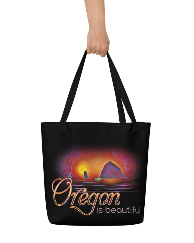 Oregon is Beautiful - Oregon - Digital Art - Large 16x20 Tote Bag W/Pocket