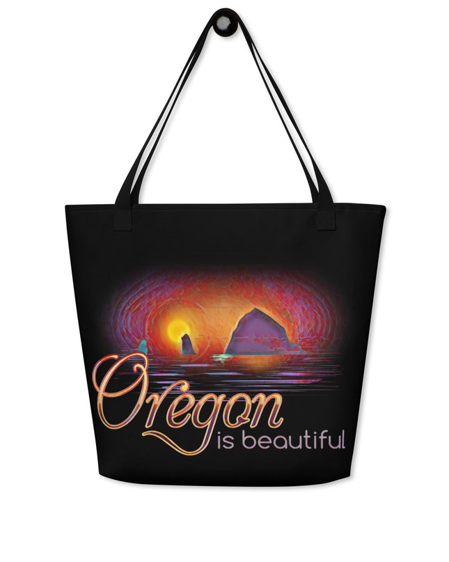 Oregon is Beautiful - Oregon - Digital Art - Large 16x20 Tote Bag W/Pocket