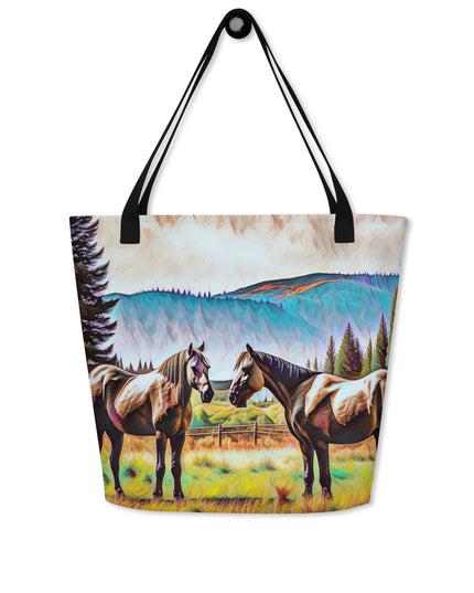 Central Oregon Horses - Digital Art - Large 16x20 Tote Bag W/Pocket