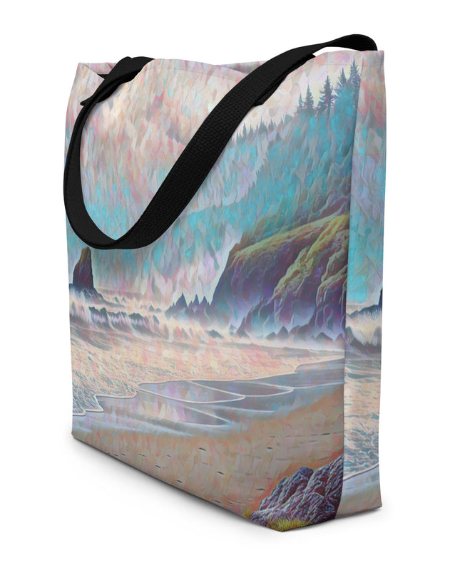 Oregon Ocean Beach - Digital Art - Large 16x20 Tote Bag W/Pocket