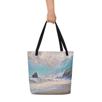 Thumbnail for Oregon Ocean Beach - Digital Art - Large 16x20 Tote Bag W/Pocket