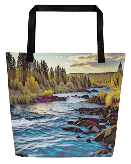 Oregon River - Digital Art - Large 16x20 Tote Bag W/Pocket
