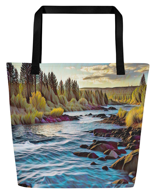 Oregon River - Digital Art - Large 16x20 Tote Bag W/Pocket