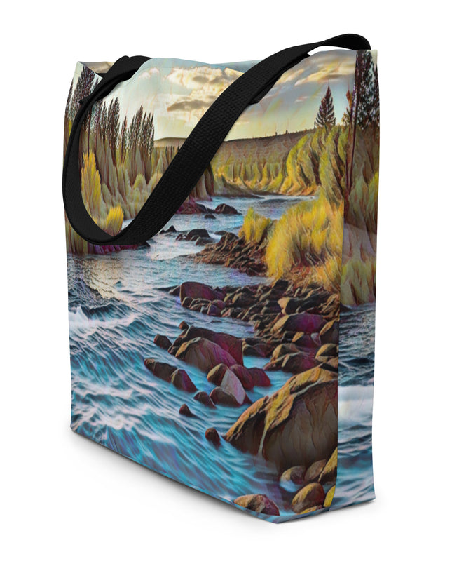 Oregon River - Digital Art - Large 16x20 Tote Bag W/Pocket
