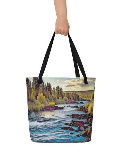 Oregon River - Digital Art - Large 16x20 Tote Bag W/Pocket