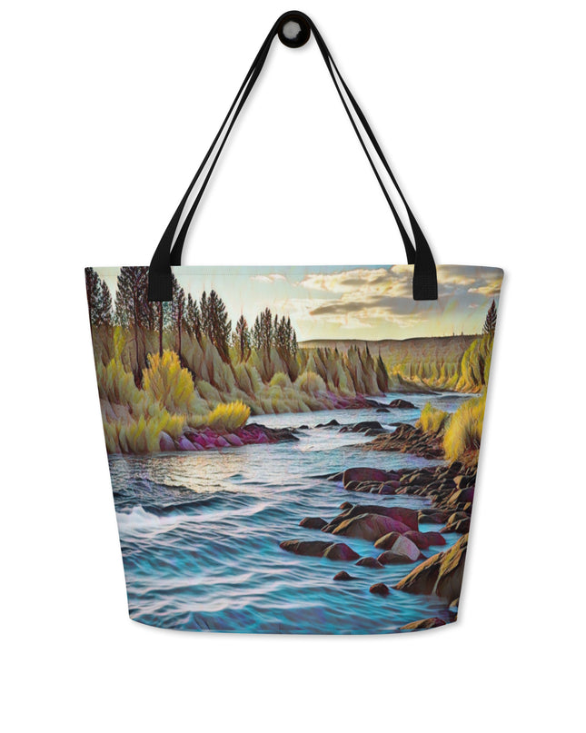 Oregon River - Digital Art - Large 16x20 Tote Bag W/Pocket