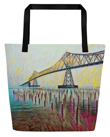 Astoria Bridge - Digital Art - Large 16x20 Tote Bag W/Pocket