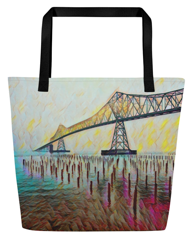 Astoria Bridge - Digital Art - Large 16x20 Tote Bag W/Pocket