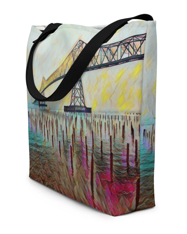 Astoria Bridge - Digital Art - Large 16x20 Tote Bag W/Pocket