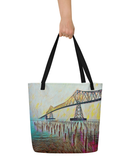 Astoria Bridge - Digital Art - Large 16x20 Tote Bag W/Pocket