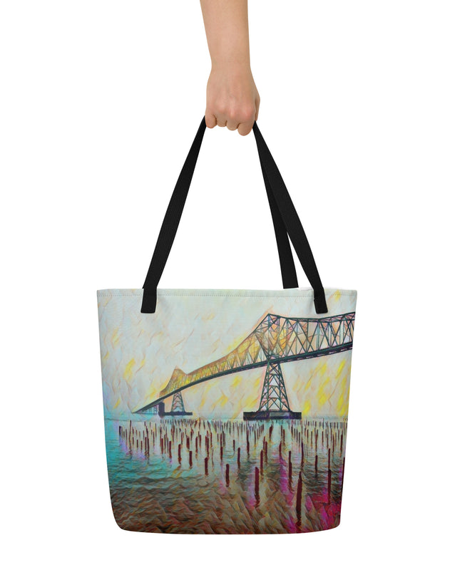 Astoria Bridge - Digital Art - Large 16x20 Tote Bag W/Pocket