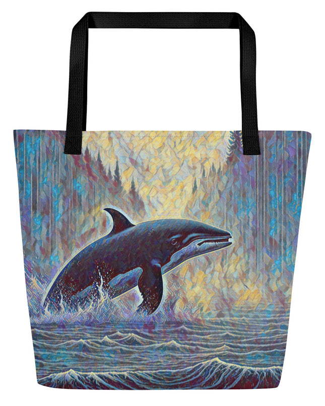 Northwest Orca - Digital Art - Large 16x20 Tote Bag W/Pocket