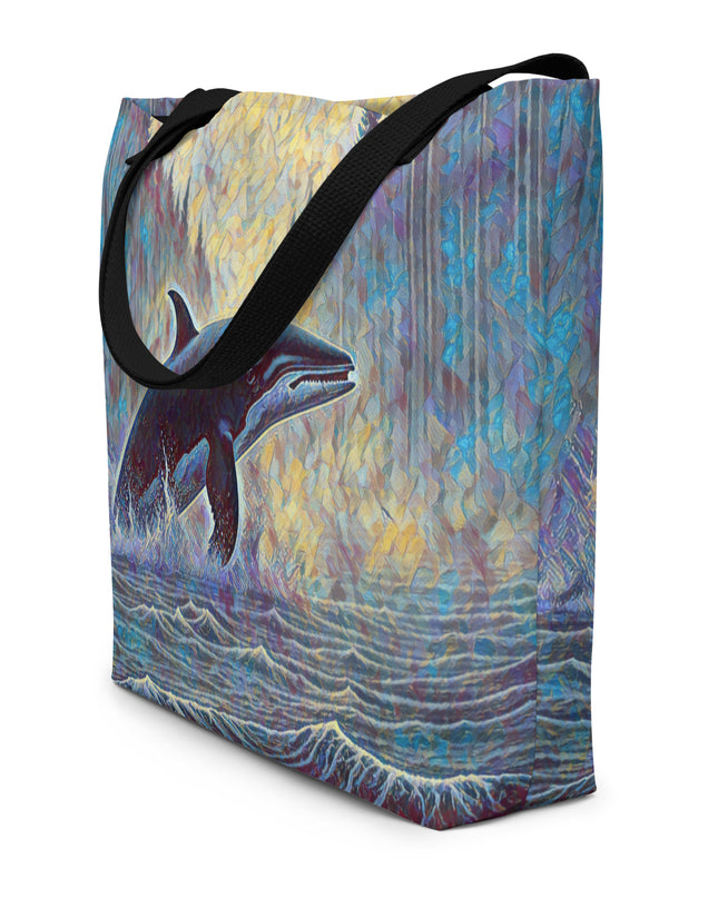 Northwest Orca - Digital Art - Large 16x20 Tote Bag W/Pocket