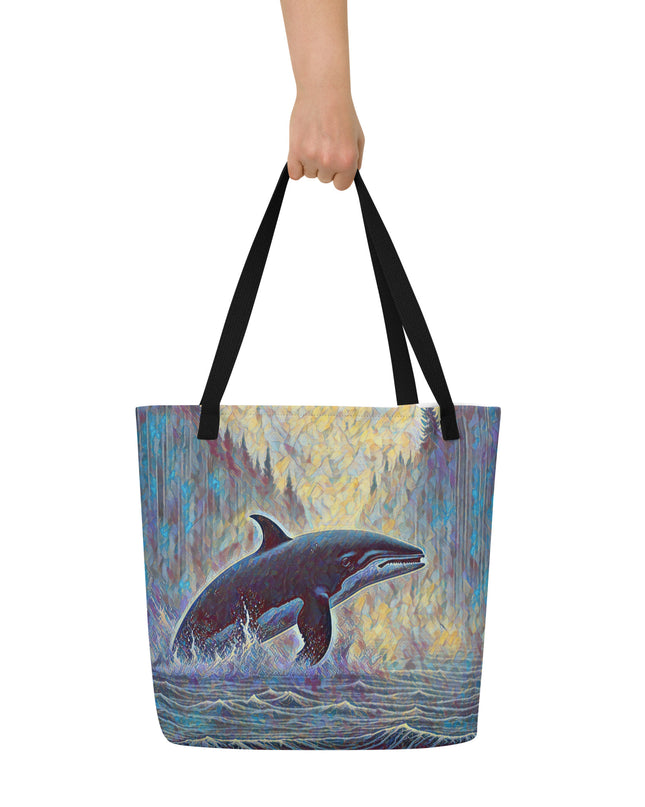Northwest Orca - Digital Art - Large 16x20 Tote Bag W/Pocket