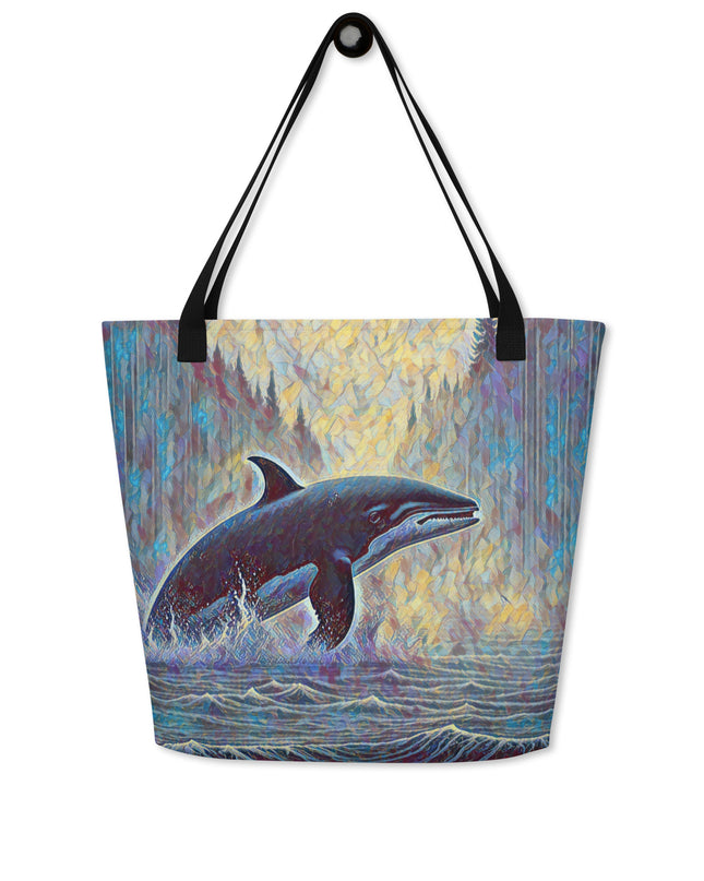 Northwest Orca - Digital Art - Large 16x20 Tote Bag W/Pocket