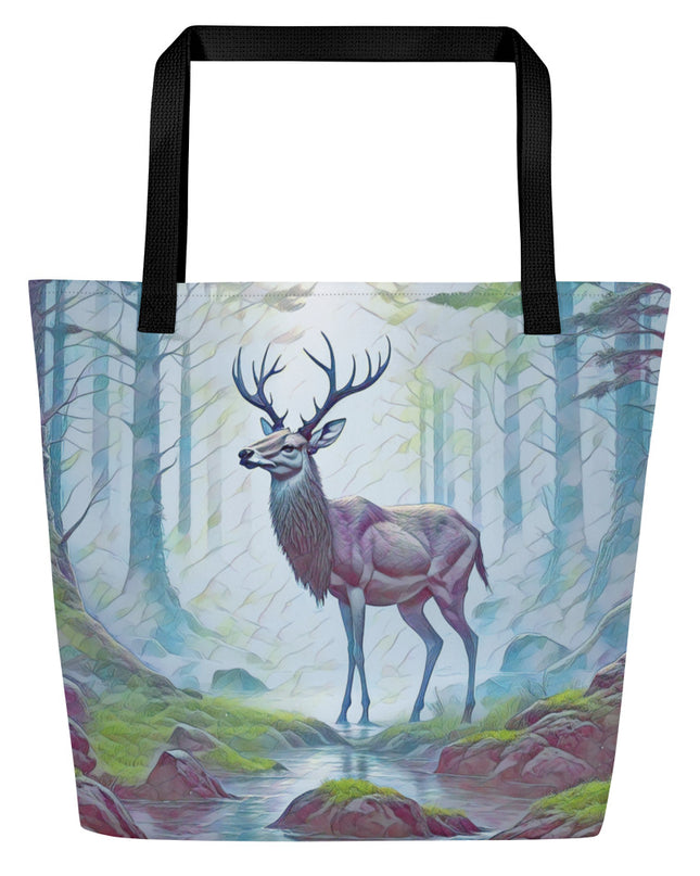 Oregon Deer in the Woods - Digital Art - Large 16x20 Tote Bag W/Pocket $34.95