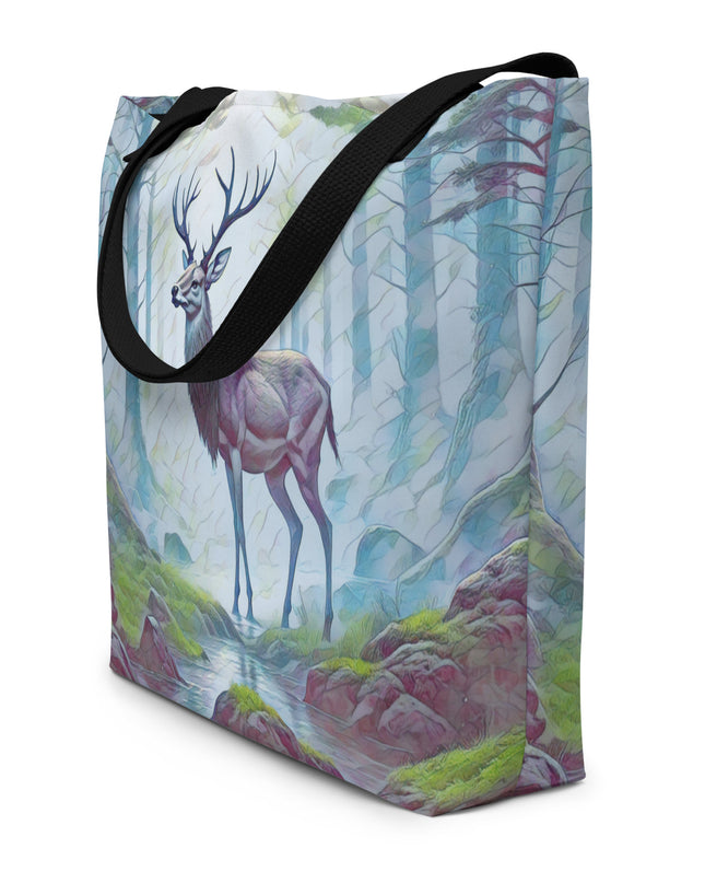 Oregon Deer in the Woods - Digital Art - Large 16x20 Tote Bag W/Pocket $34.95