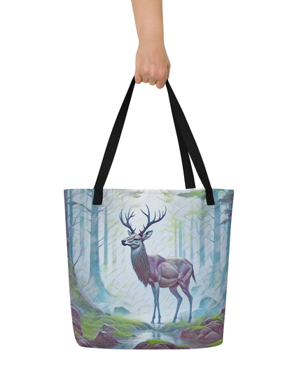 Oregon Deer in the Woods - Digital Art - Large 16x20 Tote Bag W/Pocket $34.95