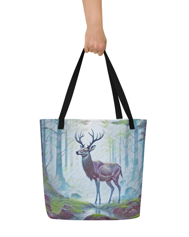 Oregon Deer in the Woods - Digital Art - Large 16x20 Tote Bag W/Pocket $34.95