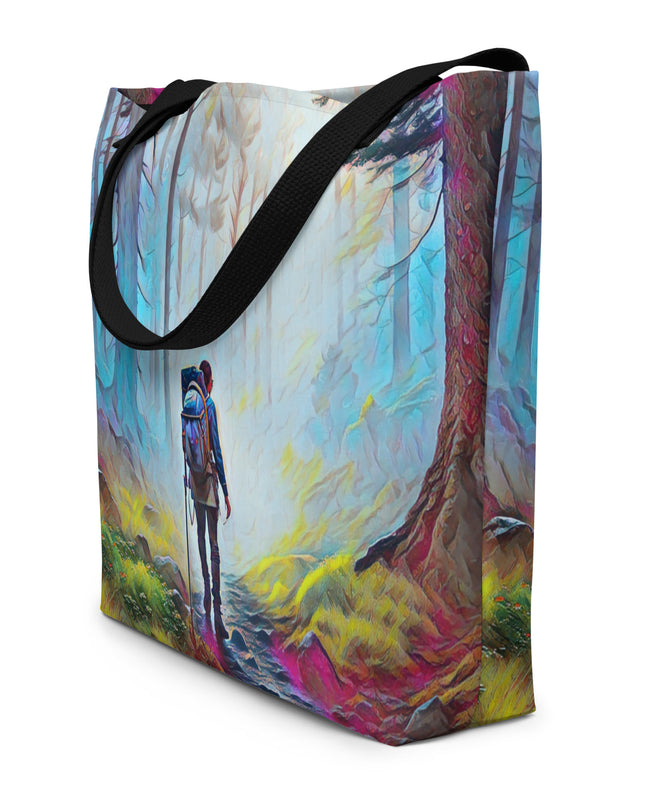 Hiking the Oregon Woods - Digital Art - Large 16x20 Tote Bag W/Pocket